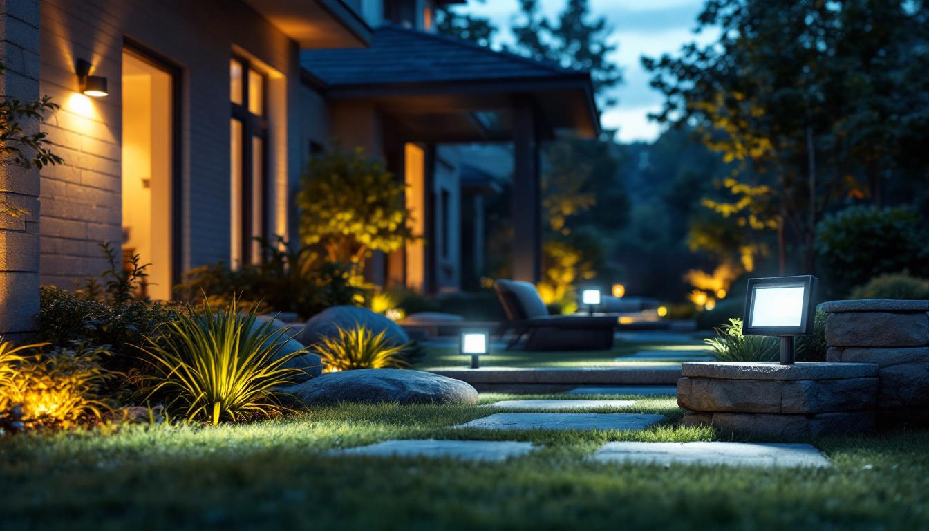 A photograph of a beautifully lit outdoor space showcasing various top-rated led flood lights in action