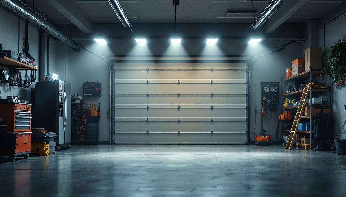 A photograph of a well-lit garage showcasing 8-foot led garage lights in action