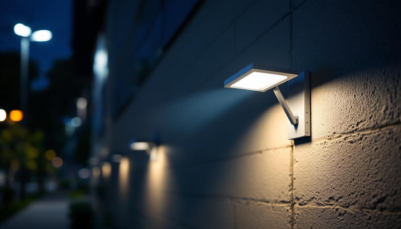 A photograph of capture a photograph of a well-lit outdoor area showcasing wall pack led light fixtures installed on a building or structure