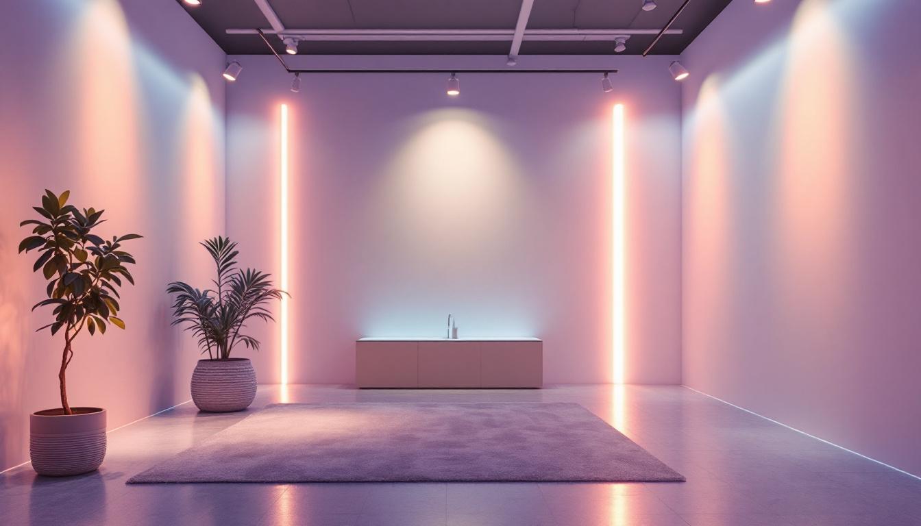A photograph of a well-lit interior space showcasing various led tape light installations