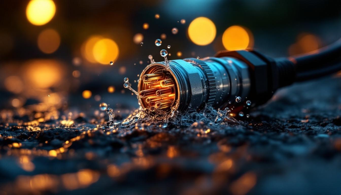 A photograph of a close-up shot of a waterproof 2-wire connector in a well-lit outdoor lighting setup