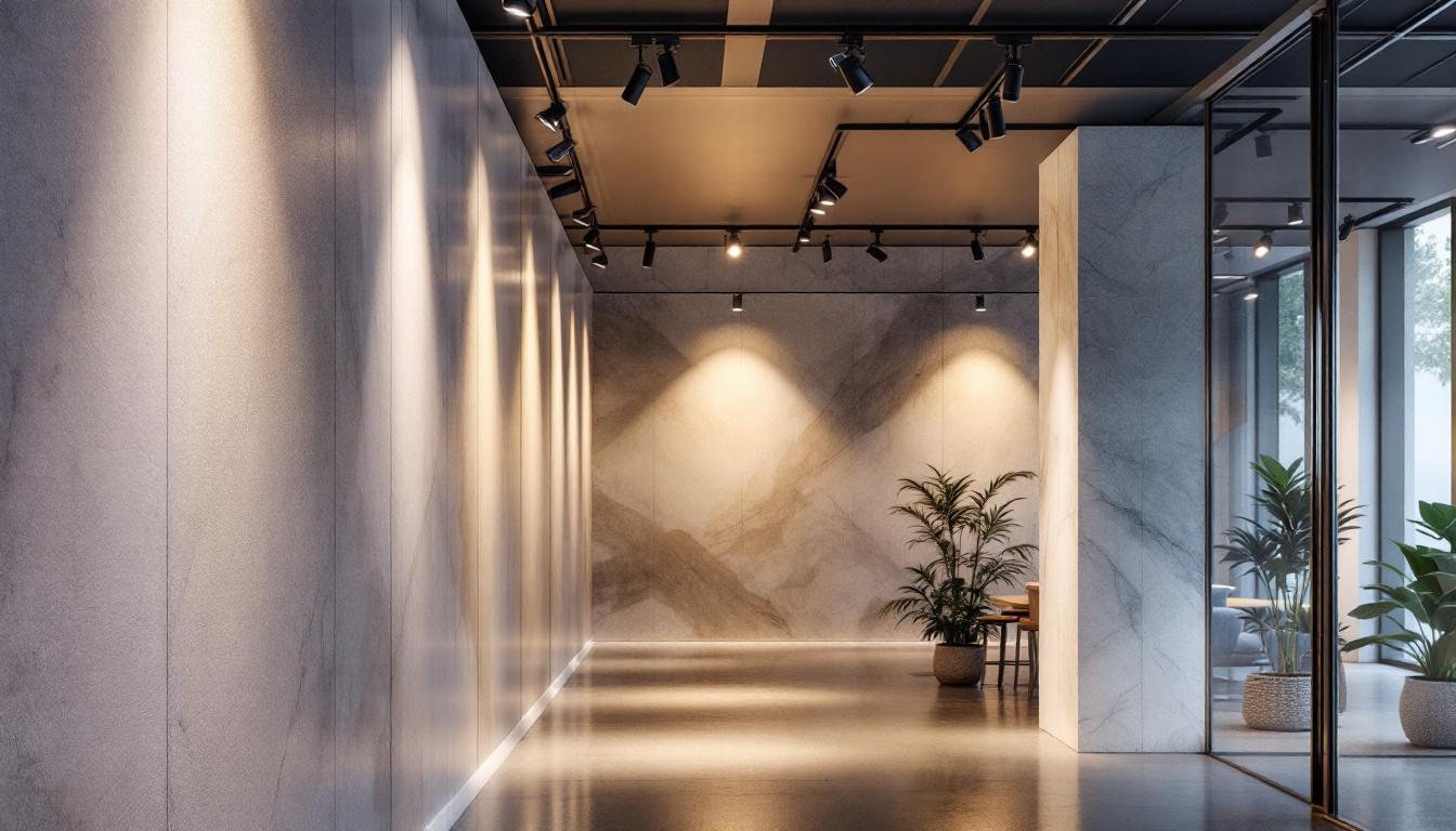 A photograph of a modern commercial space featuring sleek led track lighting installations
