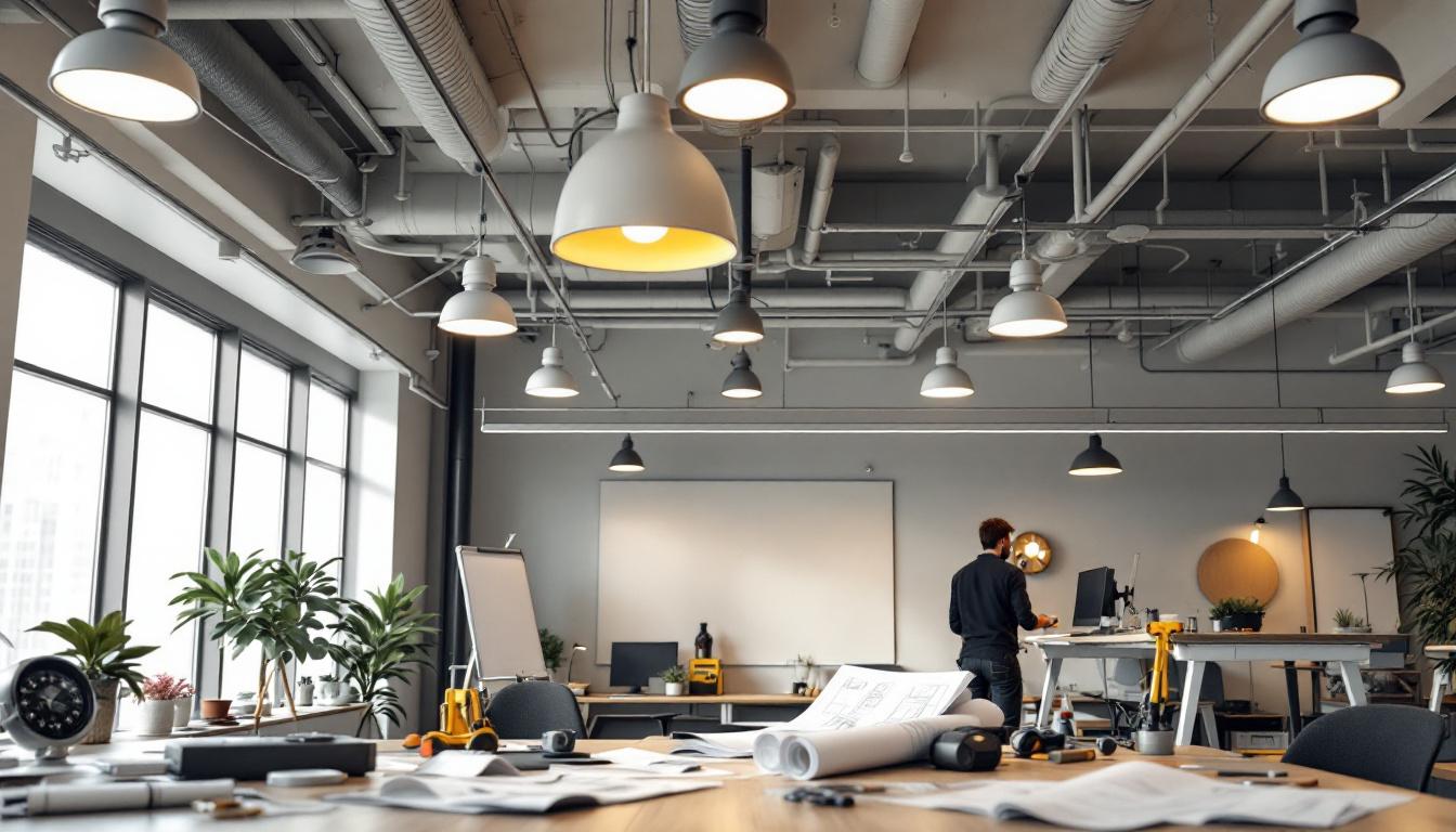 A photograph of a well-lit drop ceiling installation in a modern office space