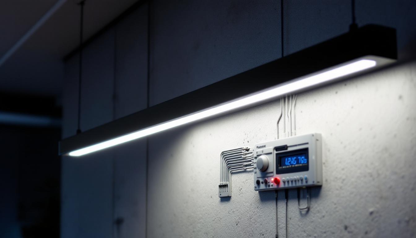 A photograph of a modern linear led light fixture installed in a stylish interior setting