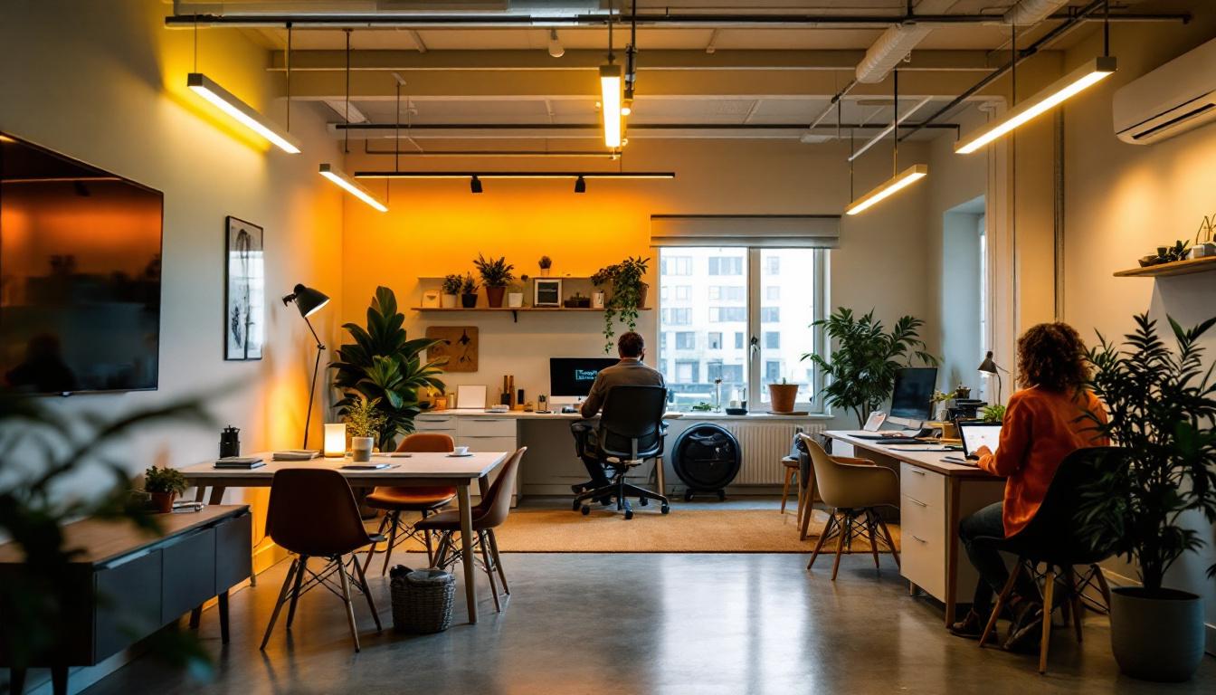 A photograph of a well-lit interior space showcasing t5 fluro lights in action