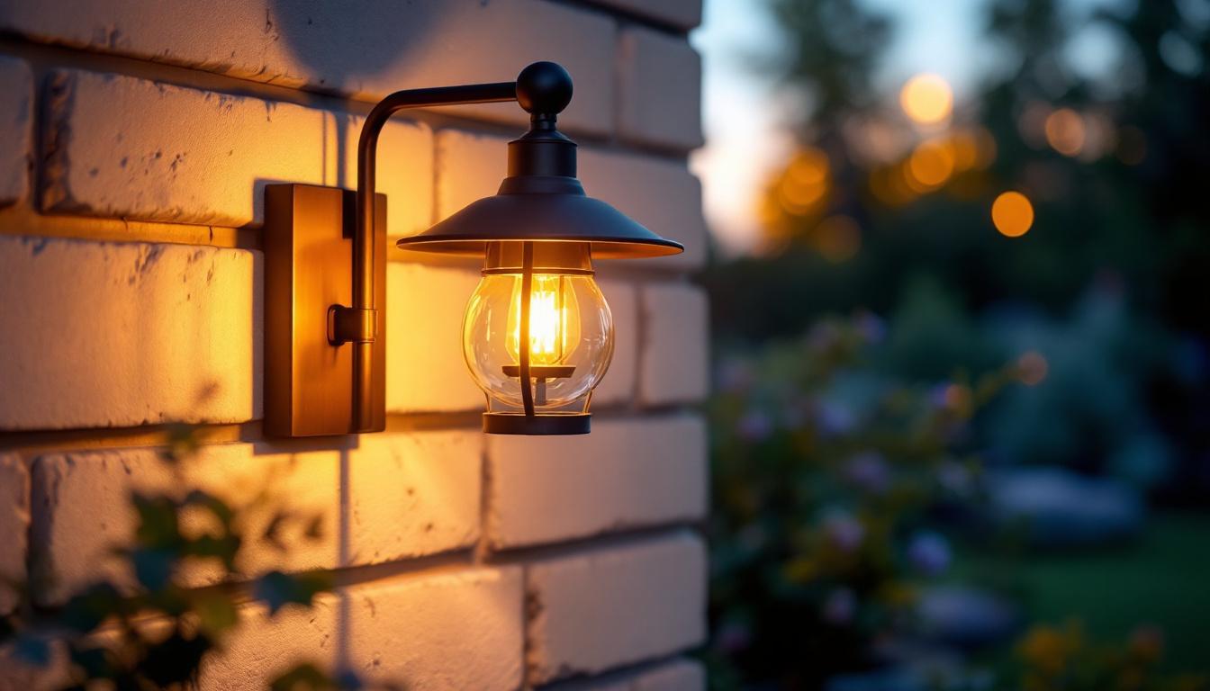 A photograph of a beautifully designed outdoor lamp fixture illuminating a cozy outdoor space