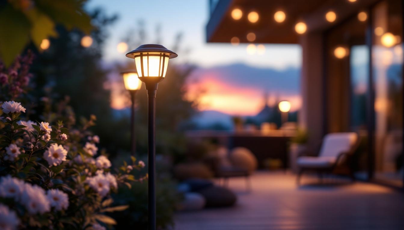 A photograph of a beautifully illuminated outdoor space at dusk
