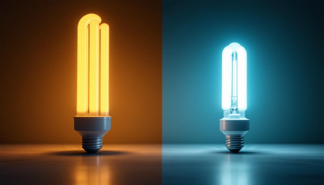 A photograph of a side-by-side comparison of t8 and t12 fluorescent lamps