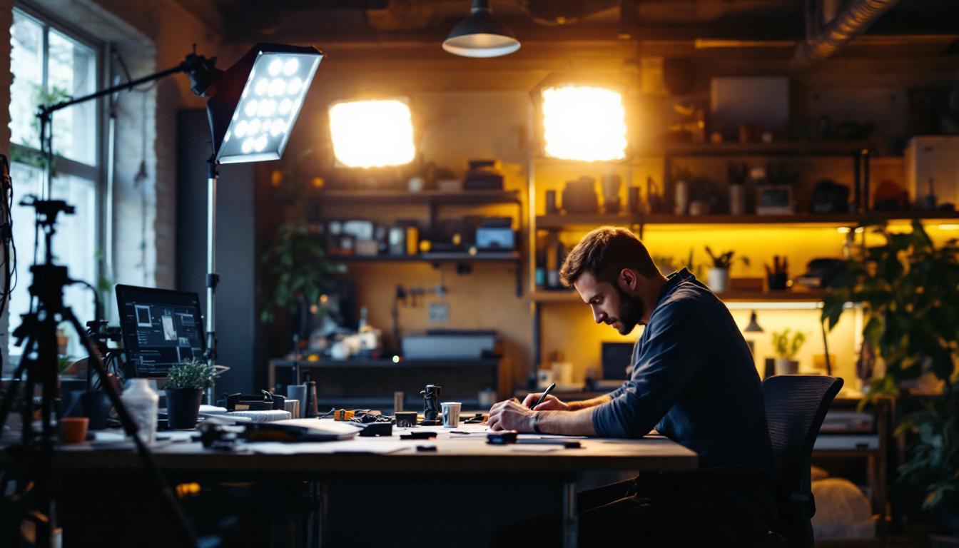 A photograph of a well-lit workspace featuring 4ft led shop lights in action