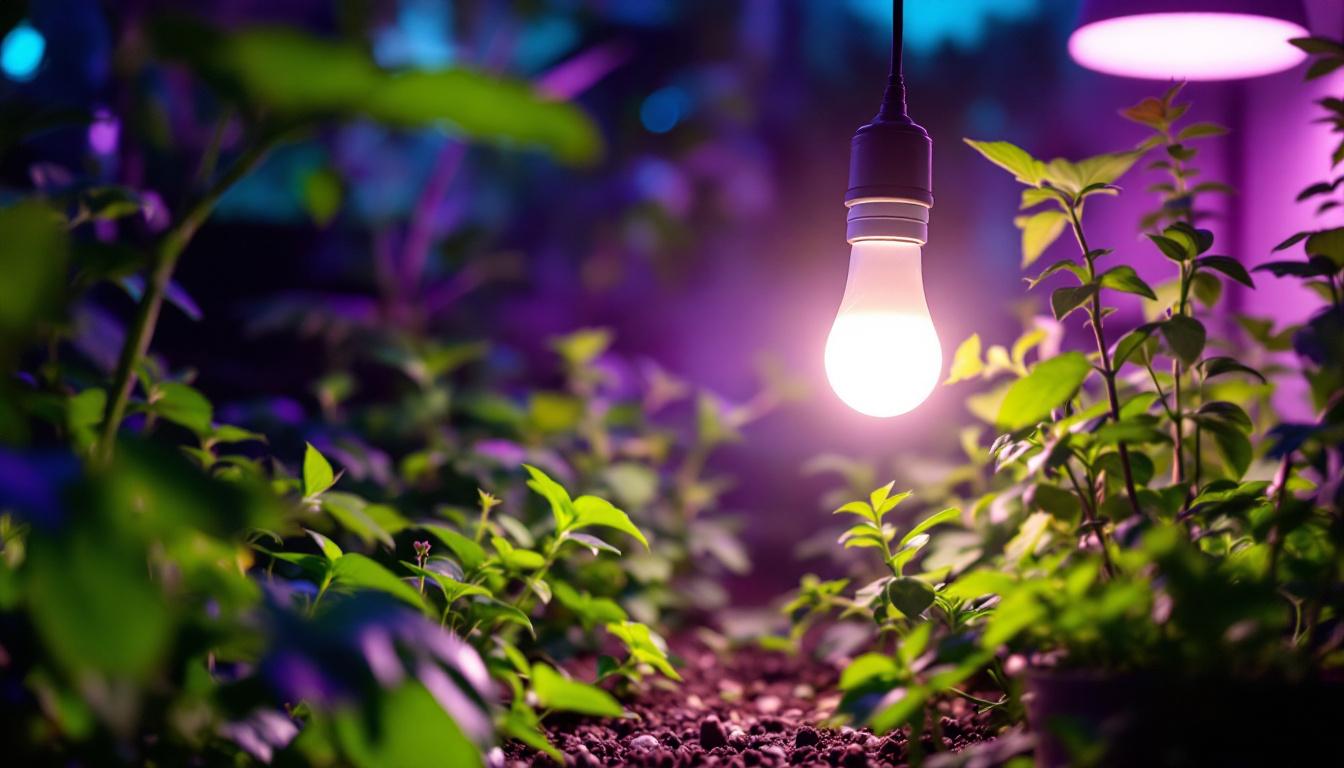 A photograph of a t5 led grow bulb in action within a vibrant indoor garden setting