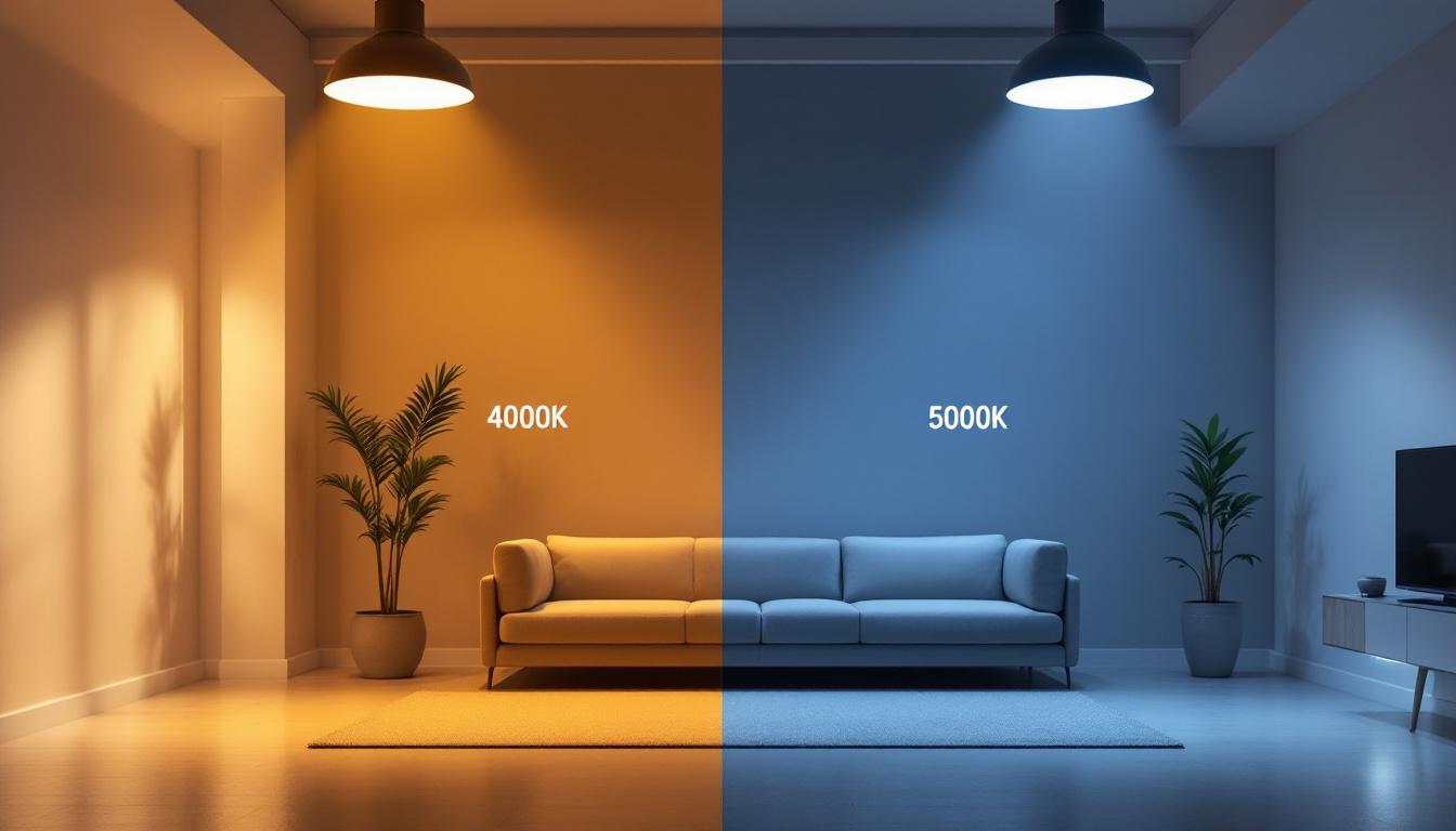A photograph of a well-lit interior space showcasing both 4000k and 5000k light sources