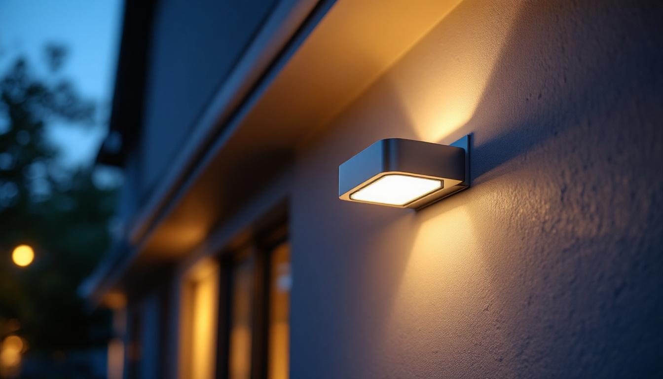 A photograph of a beautifully designed outdoor led wall light installed on a home exterior