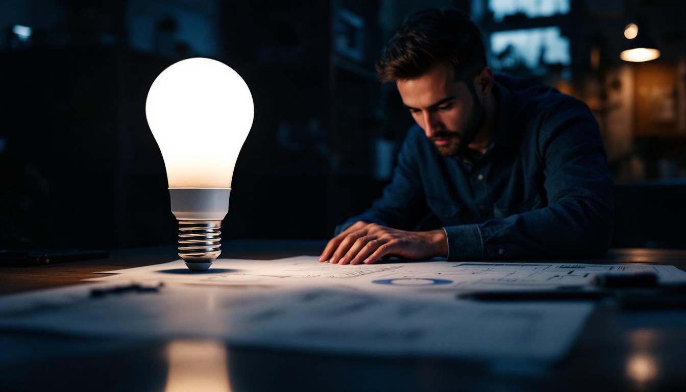 A photograph of a t5 high output bulb illuminated in a dimly lit environment