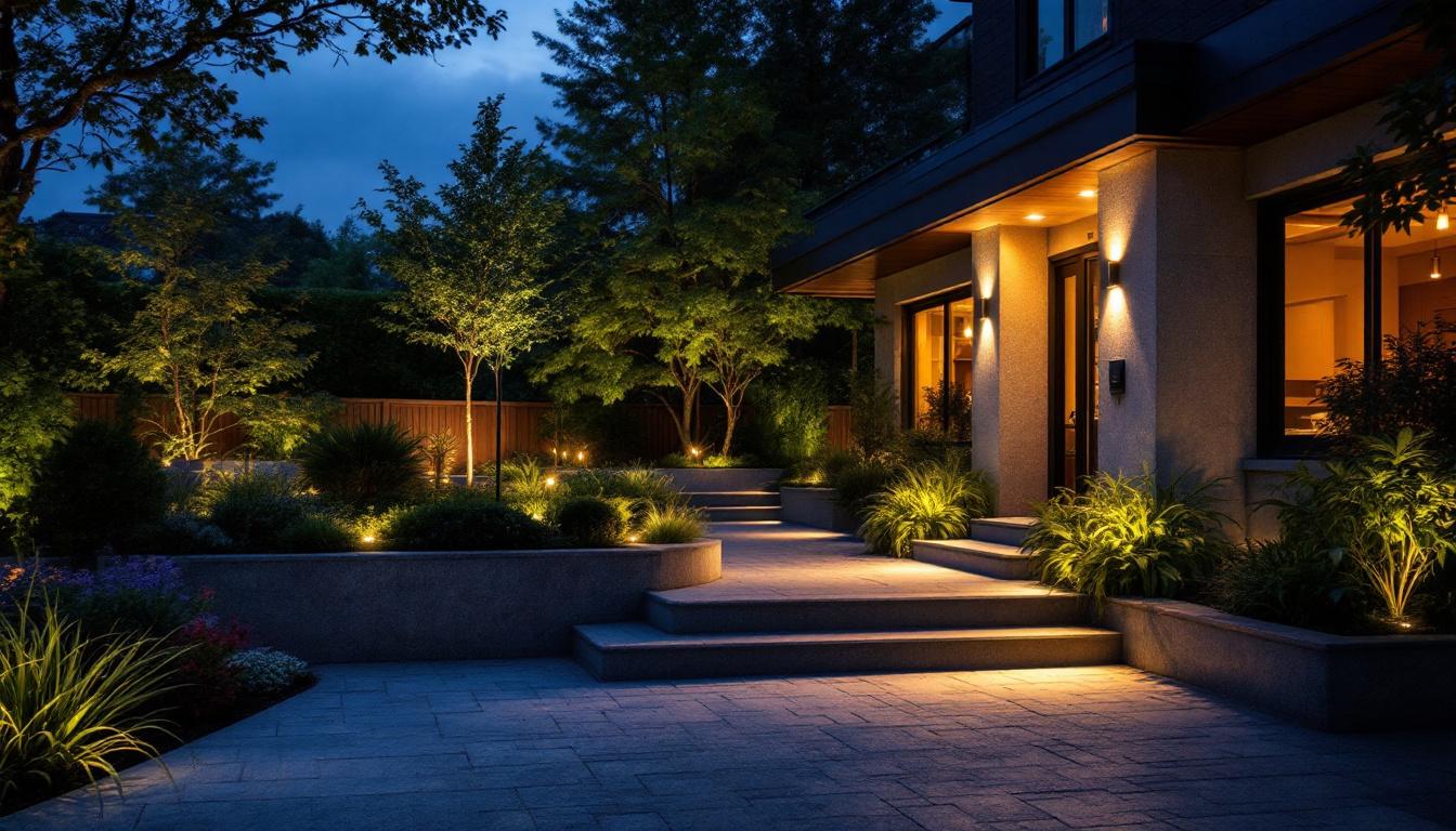 A photograph of a beautifully illuminated outdoor space featuring motion-activated led lights