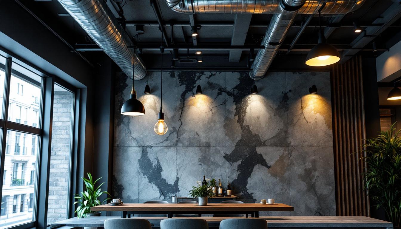 A photograph of a stylish interior space showcasing both industrial and commercial recessed lighting trims