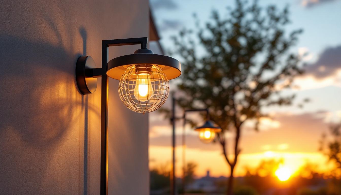 A photograph of a beautifully designed american-made outdoor light fixture prominently displayed in a large-scale installation setting