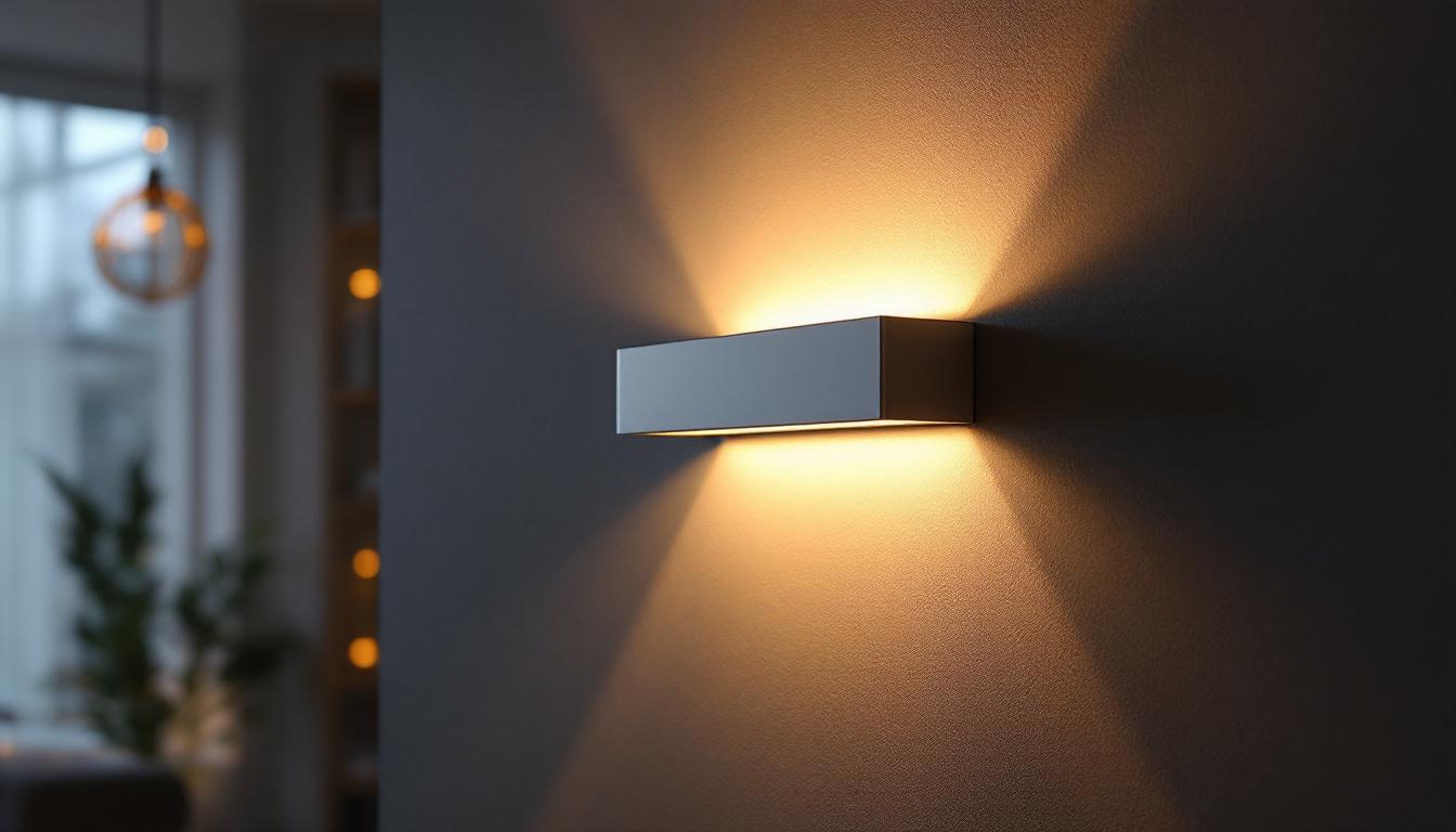 A photograph of a modern led wall mount light installed in a stylish interior setting