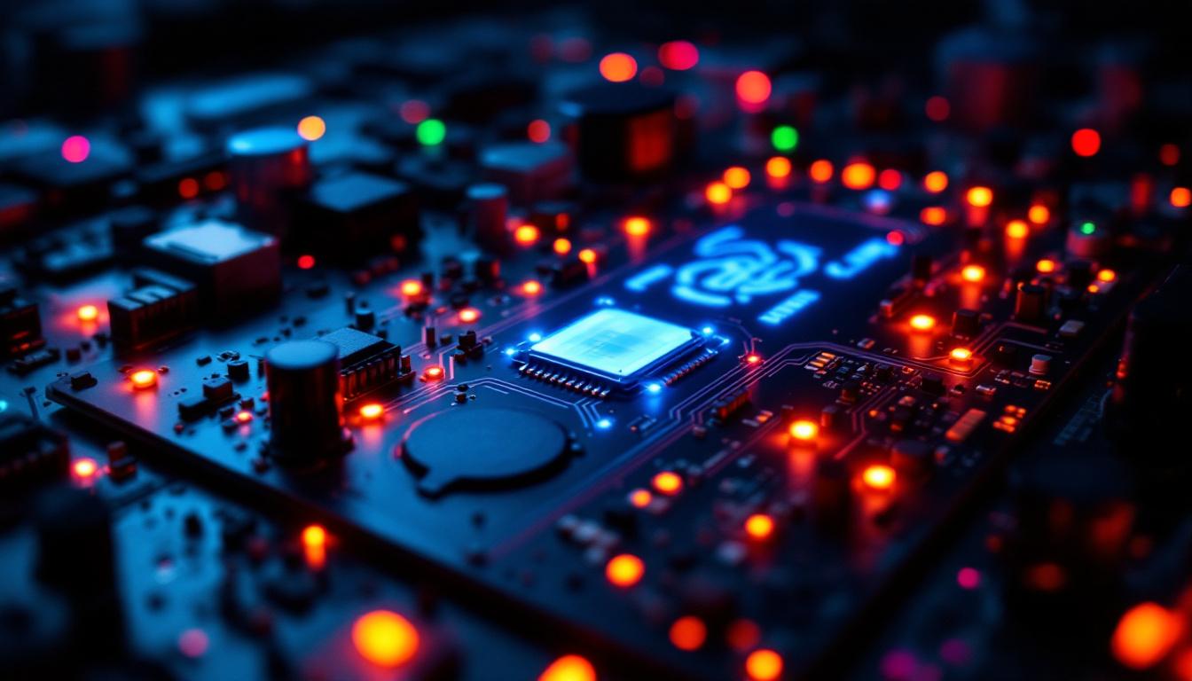 A photograph of a well-designed lighting circuit board in a dimly lit environment