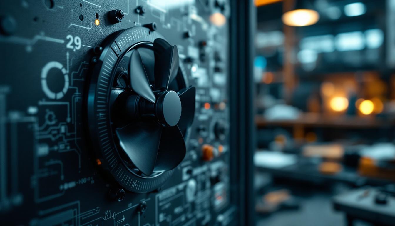 A photograph of a close-up shot of a 4-speed fan switch in a well-lit engineering workspace
