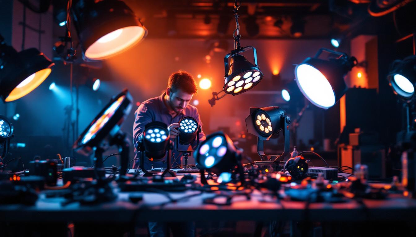 A photograph of a well-lit workspace featuring a variety of par light bulbs in use
