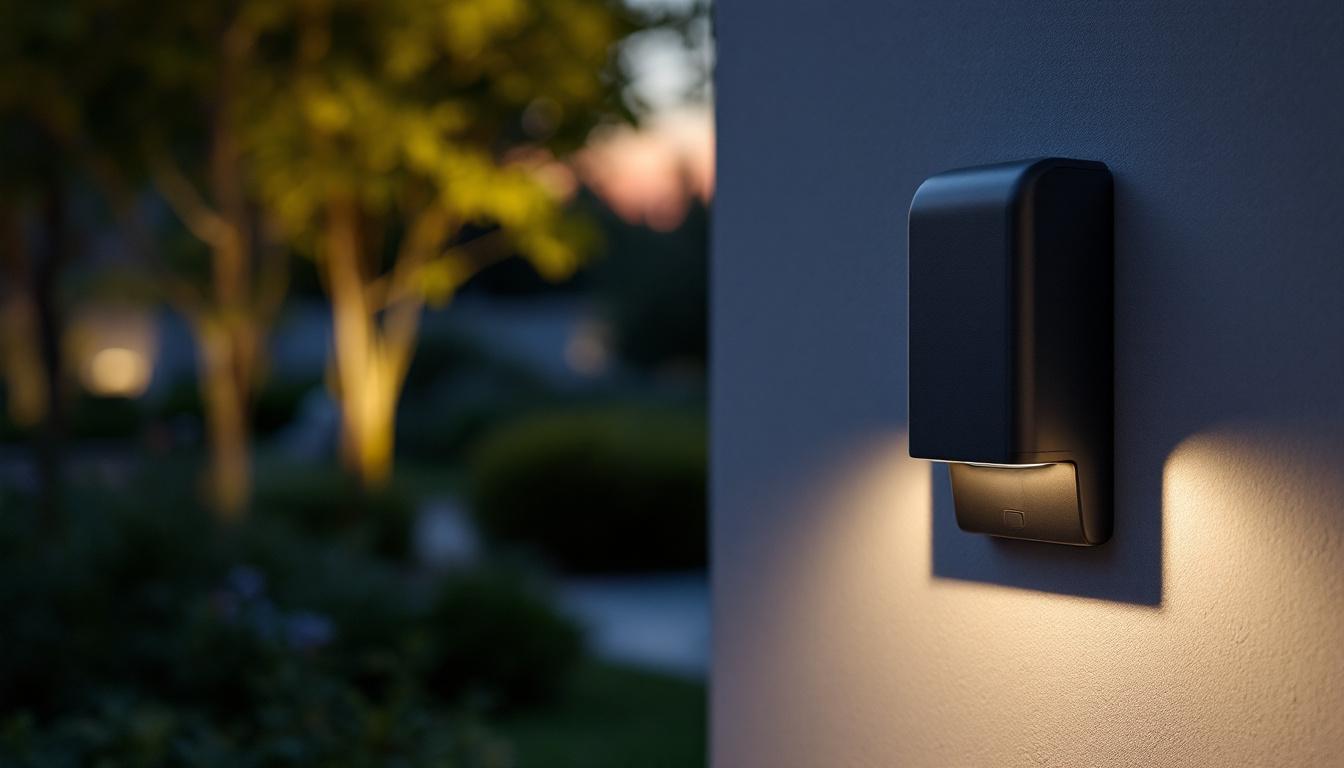 A photograph of a motion sensor outdoor switch in action
