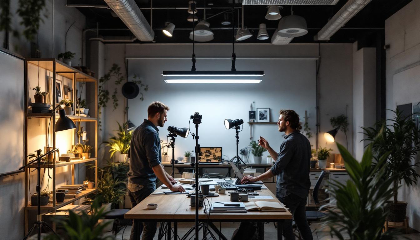 A photograph of a well-lit workspace featuring a 4-foot t5 fixture in action