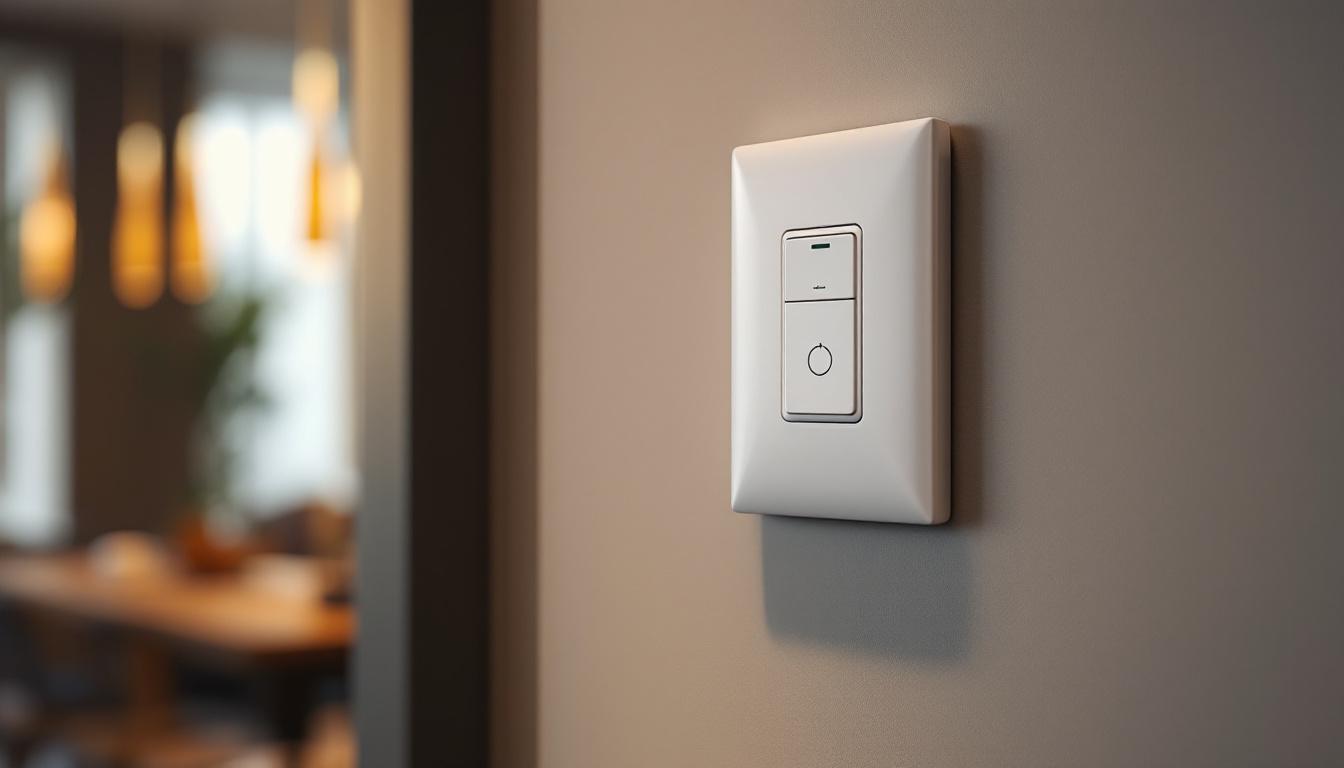 A photograph of a sleek motion detector switch installed on a wall