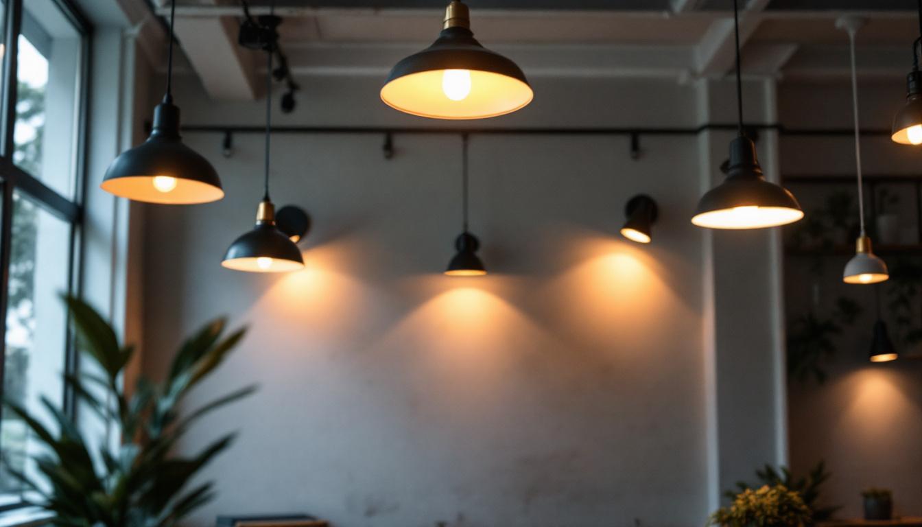 A photograph of a well-lit interior space showcasing various lighting fixtures that emit 1800 lumens