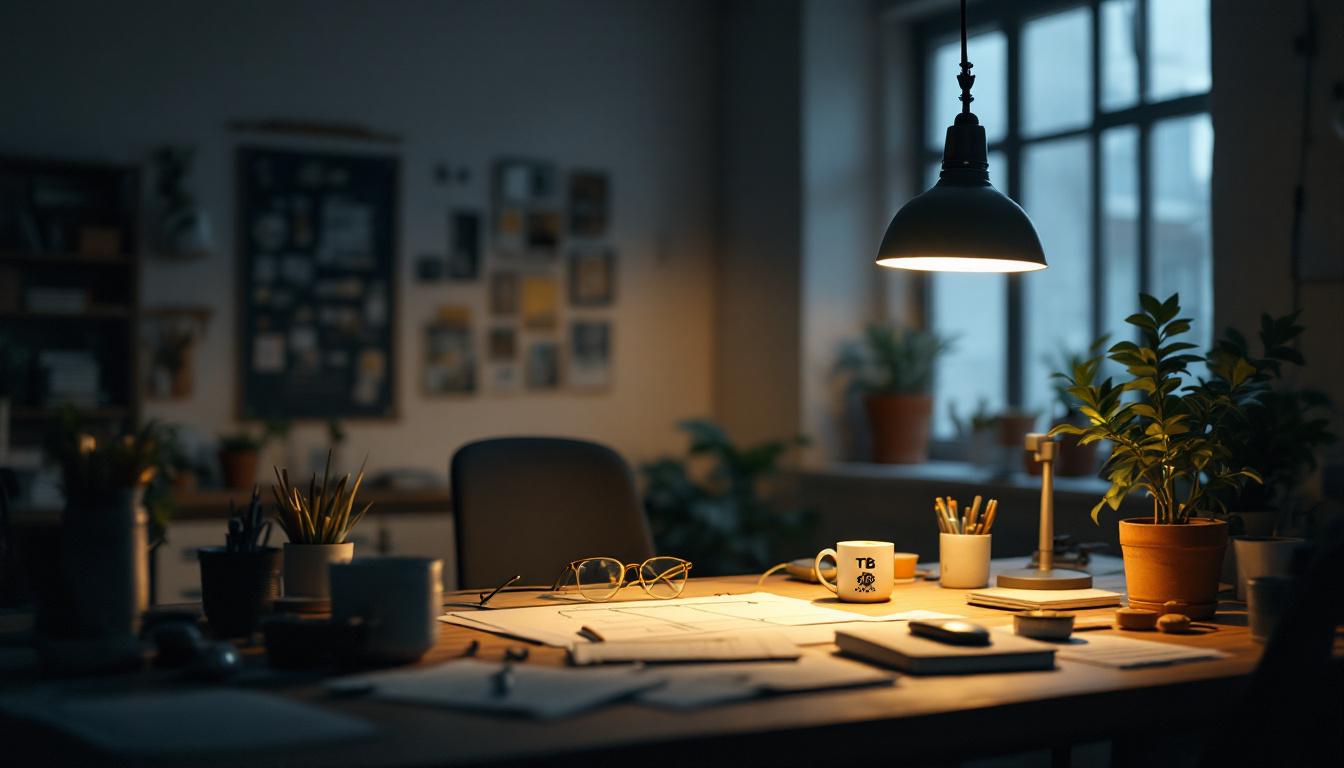 A photograph of a well-lit engineering workspace featuring a t8 lamp in use