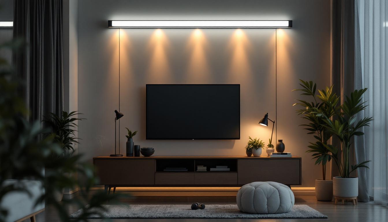 A photograph of a stylishly arranged 3-foot strip light installation in a modern interior setting