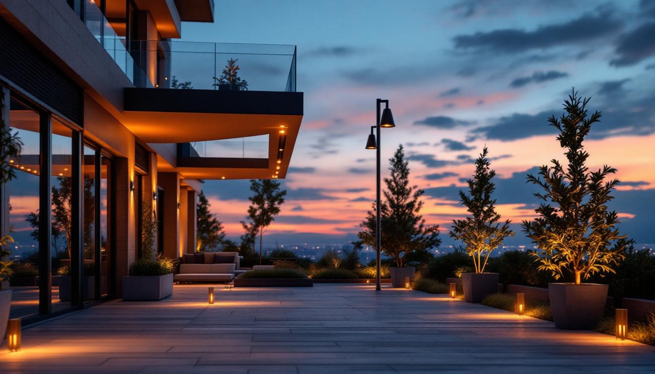 A photograph of a beautifully illuminated outdoor space at dusk