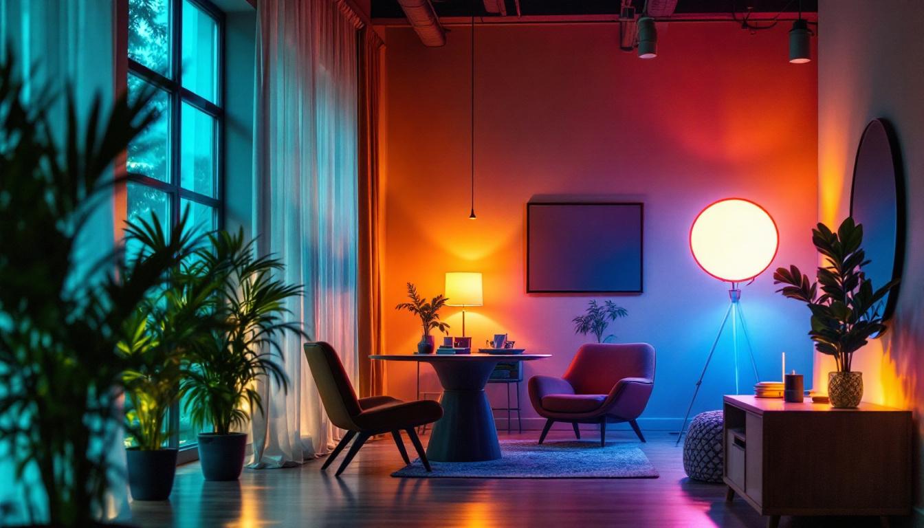 A photograph of a well-lit indoor space showcasing various lighting sources