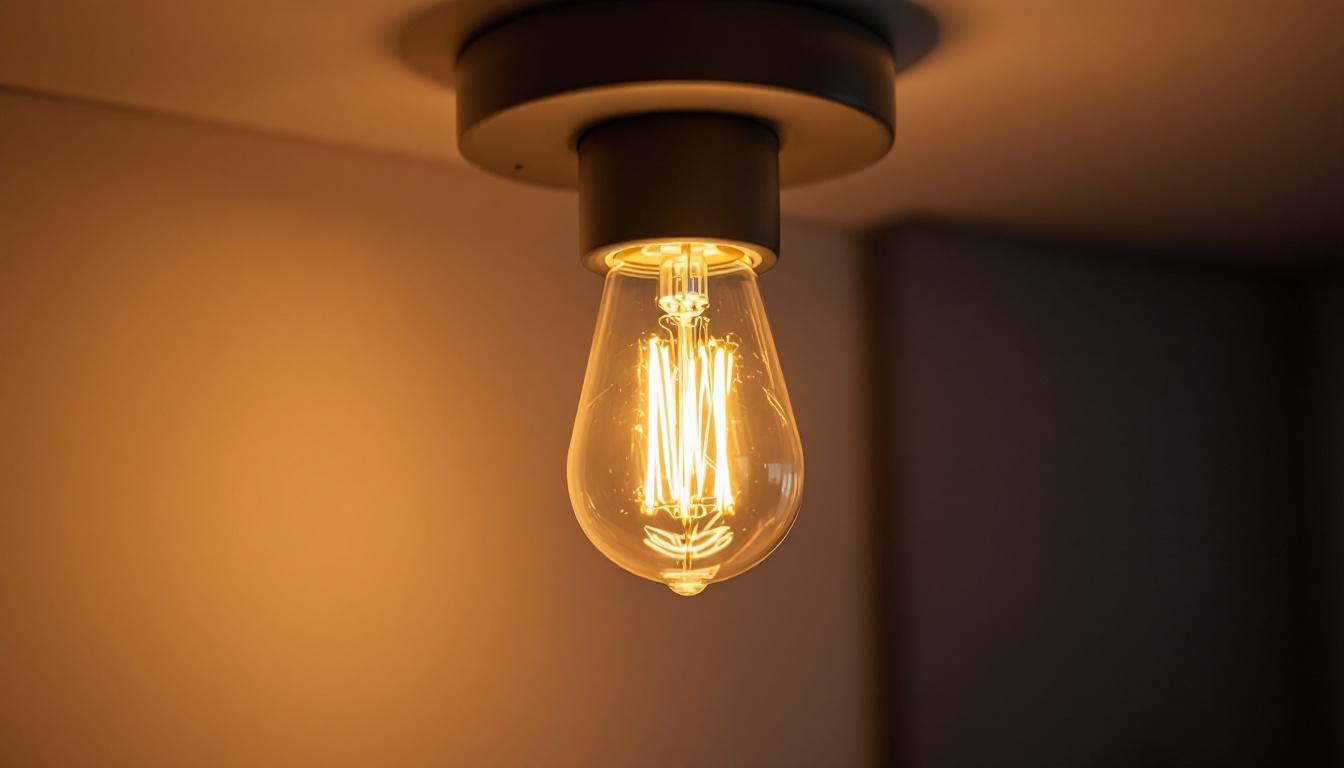 A photograph of a close-up of a ballast bypass bulb installed in a modern fixture