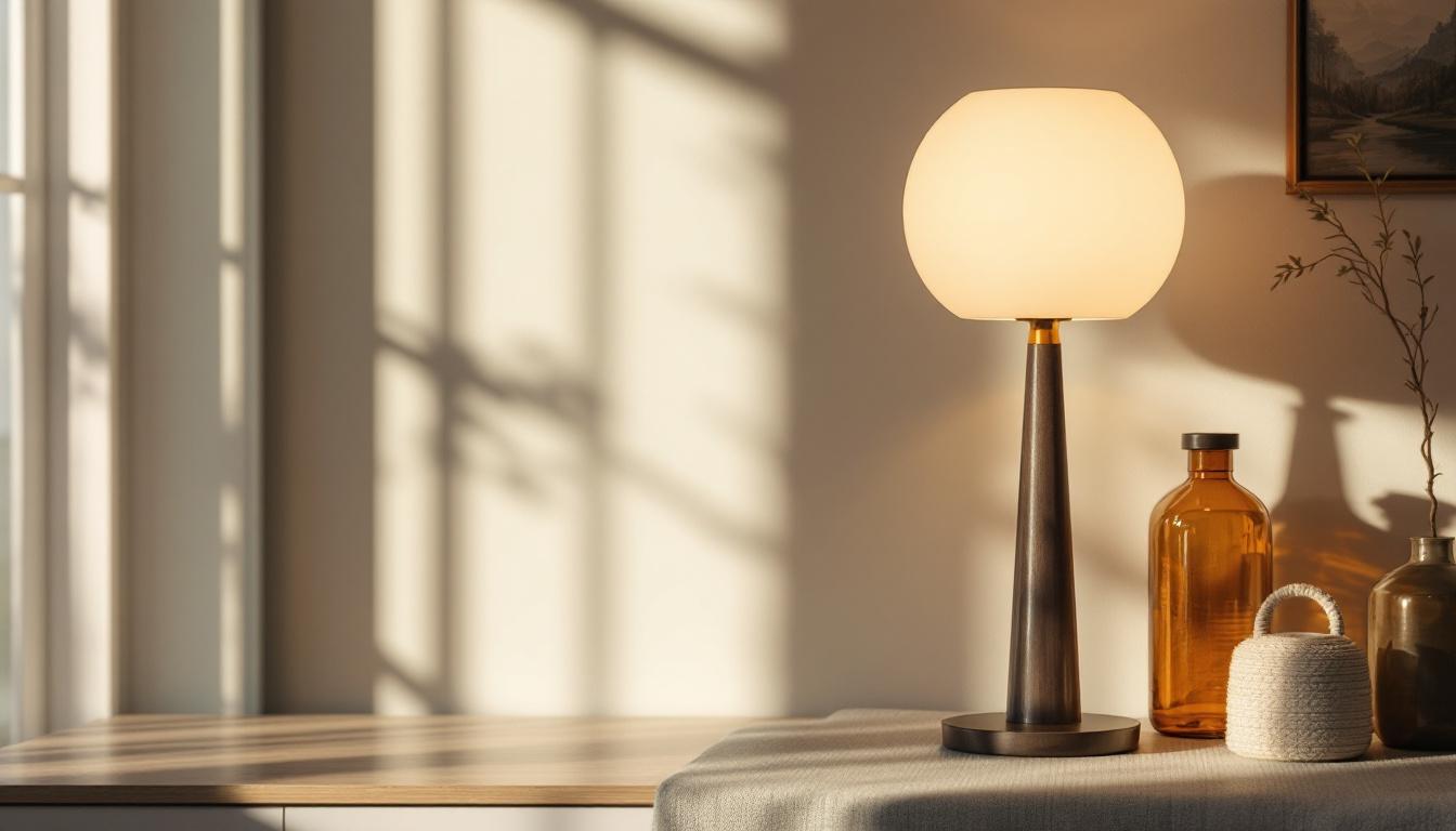 A photograph of a well-designed keystone lamp in a stylish interior setting