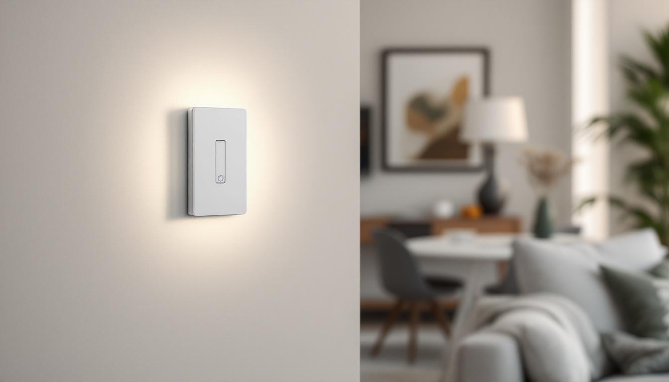 A photograph of a leviton z wave dimmer installed in a stylish home setting
