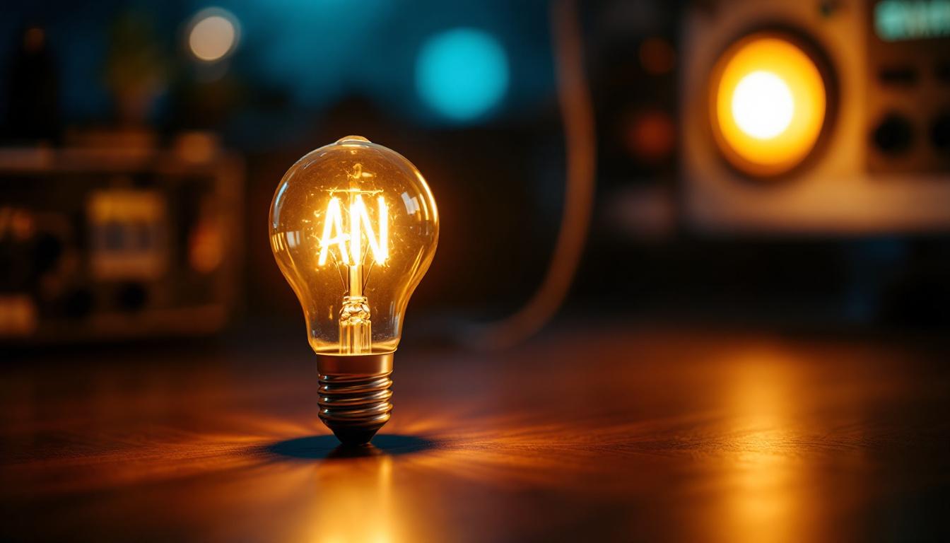 A photograph of a 40-watt type t bulb illuminated in a modern lighting setup