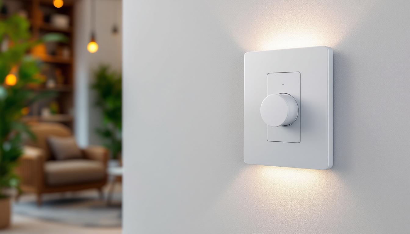 A photograph of a modern 277v dimmer switch installed in a stylish