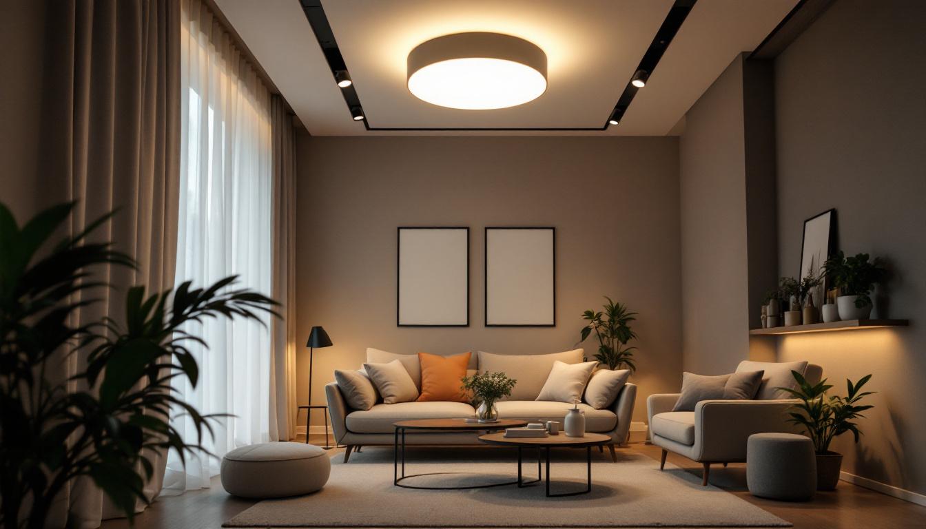 A photograph of a well-lit interior space showcasing a stylish flush led ceiling light in action