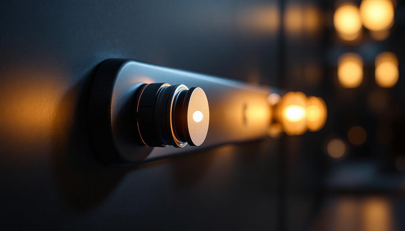 A photograph of a modern lighting installation featuring innovative electrical connectors