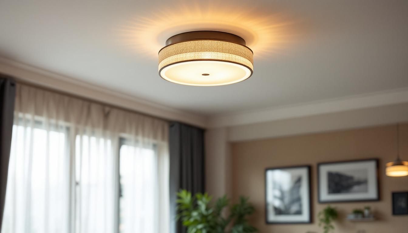 A photograph of a stylish semi-flush ceiling light fixture in a well-decorated room