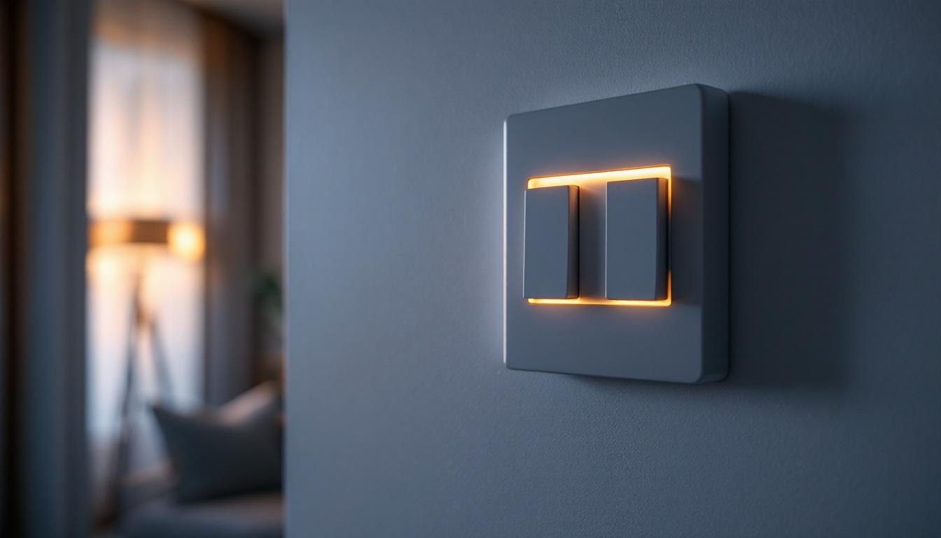 A photograph of a modern light switch in a stylish interior setting