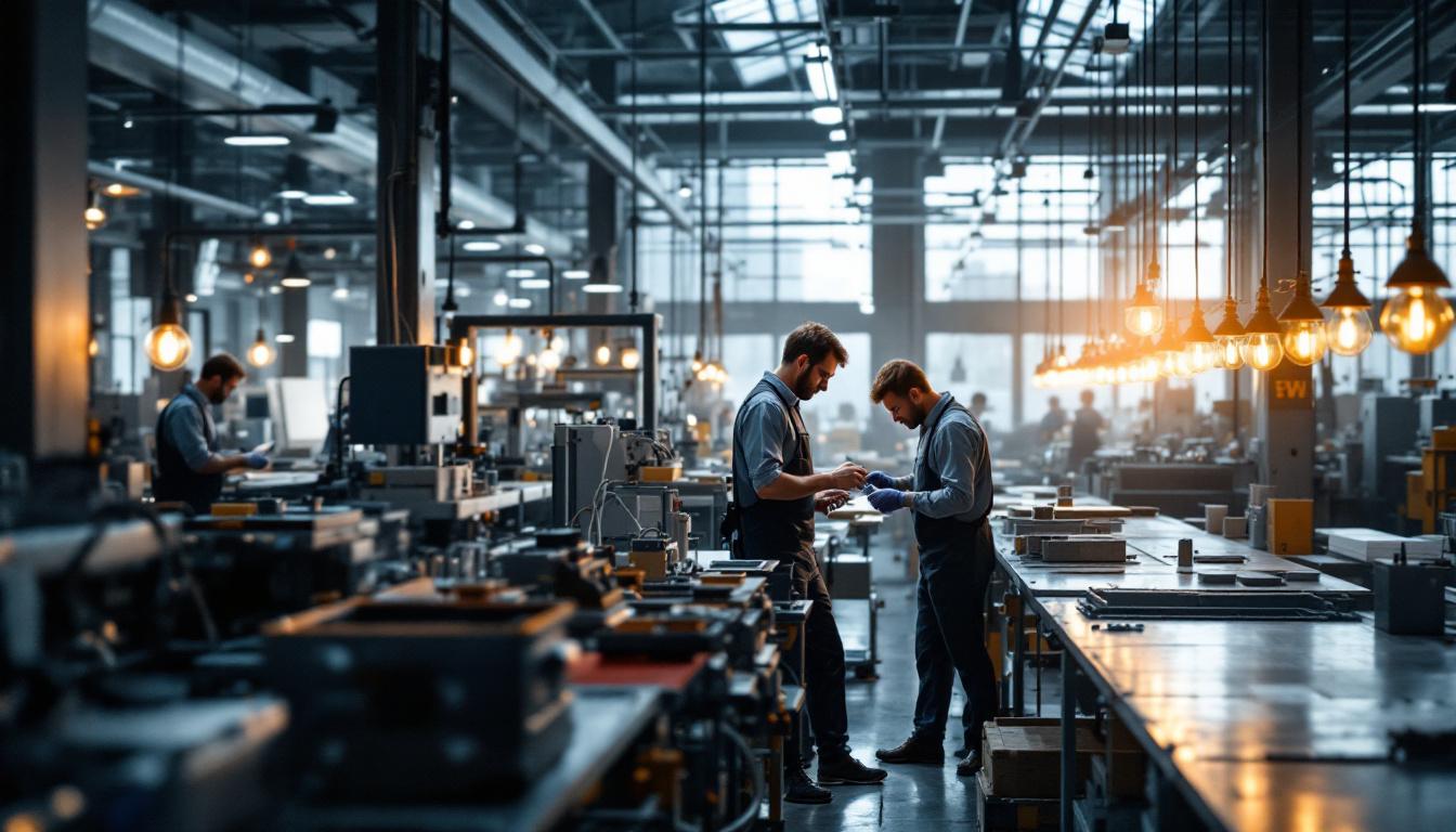 A photograph of a modern lighting manufacturing facility in action