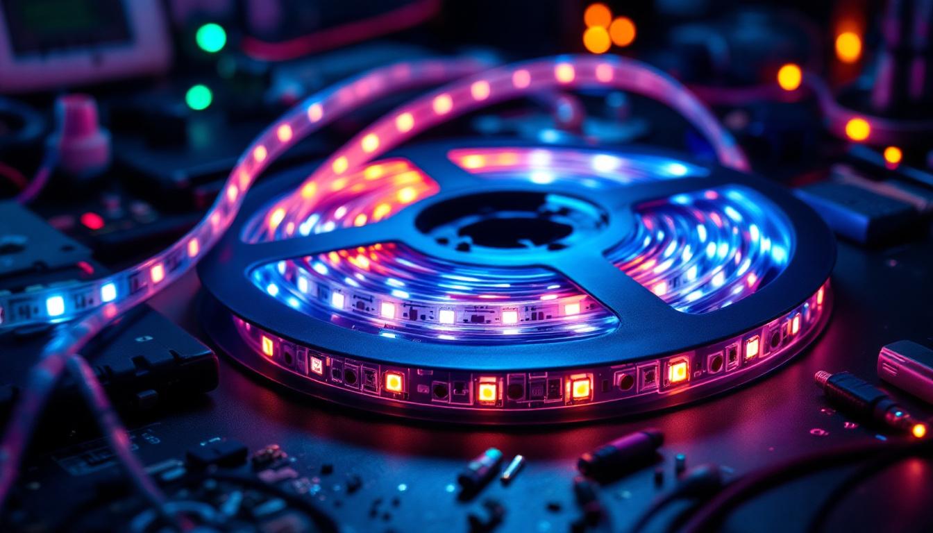 A photograph of a close-up of a vibrant led reel in action