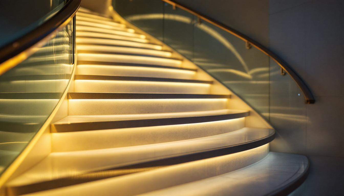 A photograph of a beautifully illuminated staircase featuring led lighting