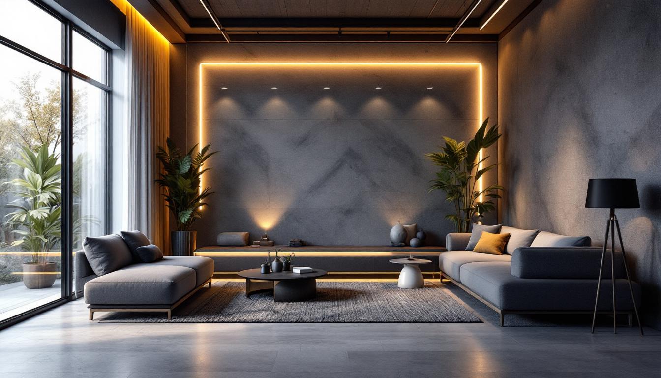 A photograph of a stylishly designed interior space featuring flat led tape lighting