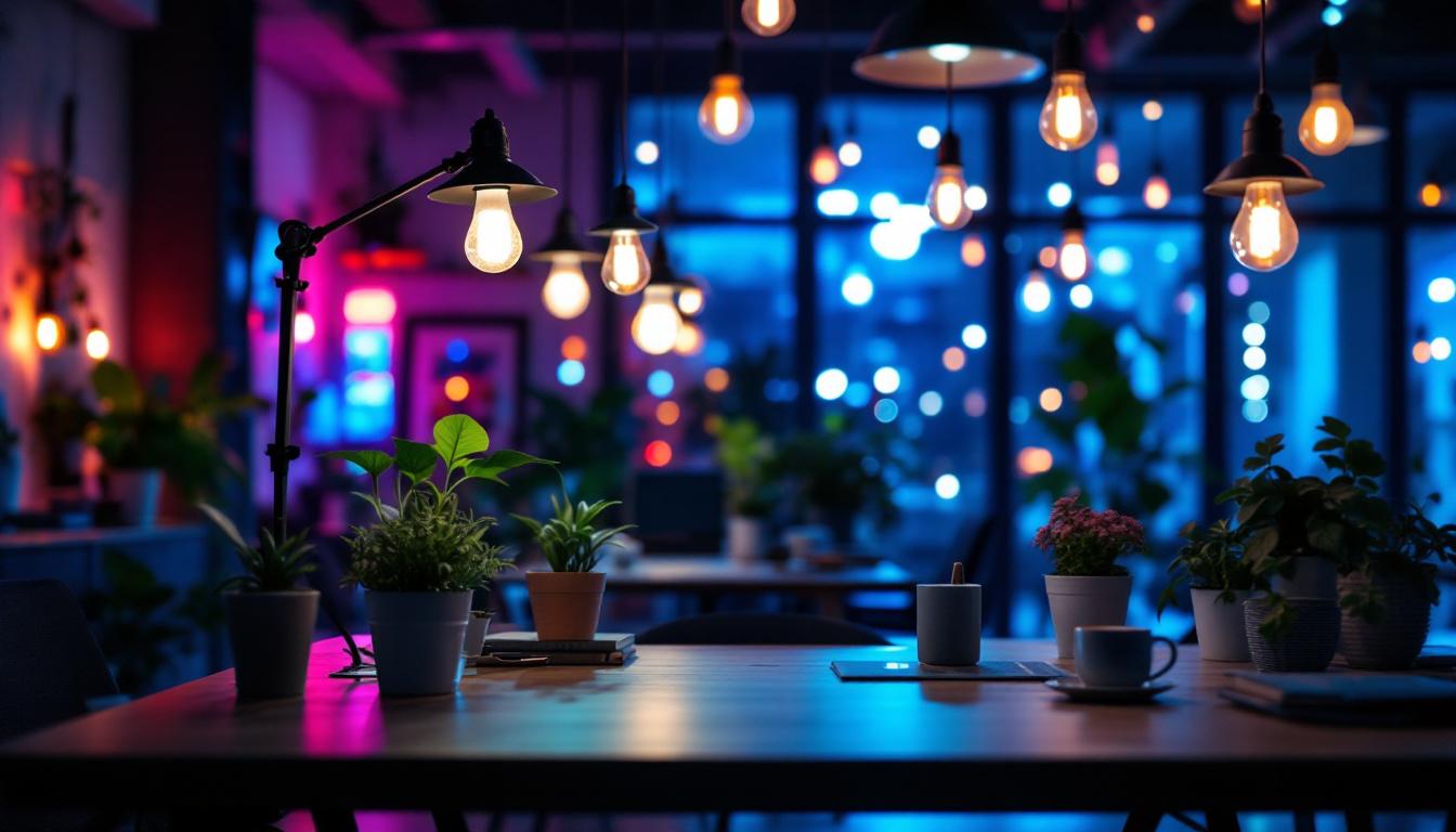 A photograph of a modern workspace illuminated by energy-efficient led light bulbs