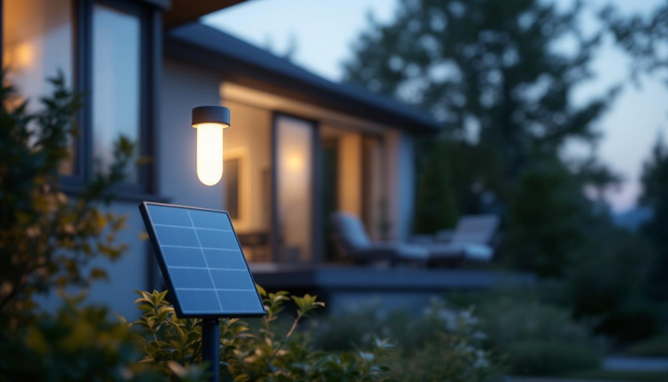 A photograph of a solar lighting system in an outdoor setting