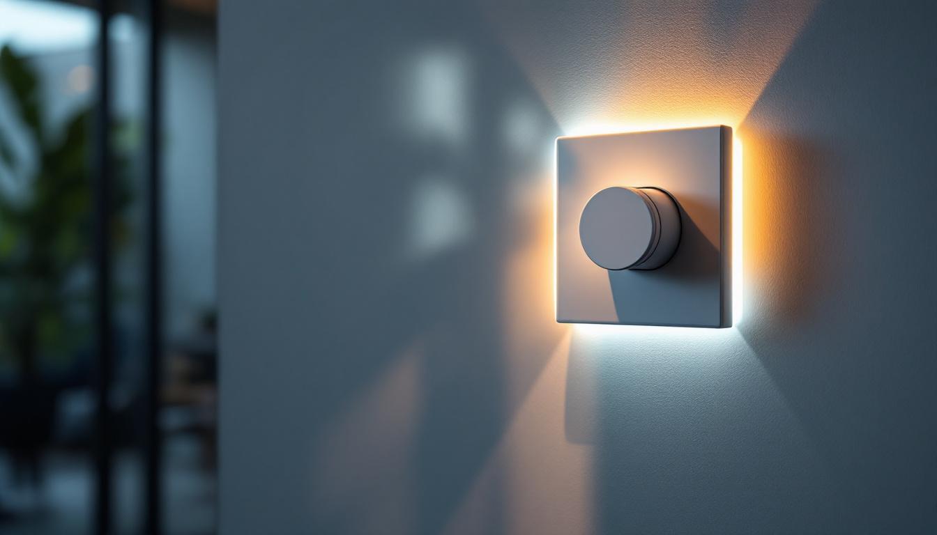 A photograph of a stylishly designed power outlet switch integrated into a modern lighting setup