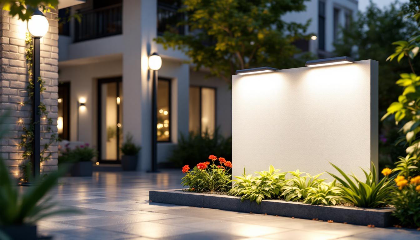 A photograph of a well-lit outdoor space featuring solar led sign lights in use