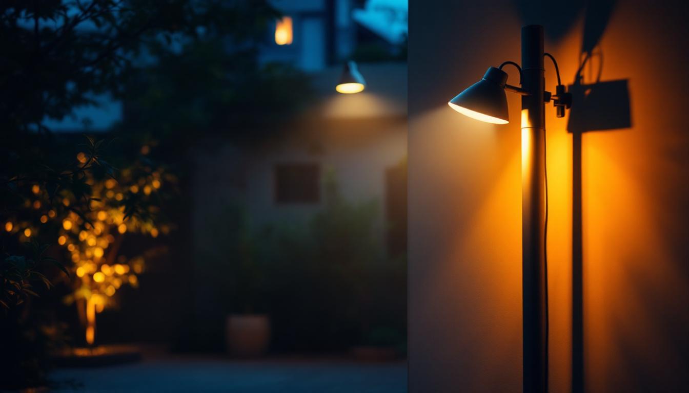 A photograph of a well-designed lighting setup featuring pole-mounted fixtures illuminating an outdoor space
